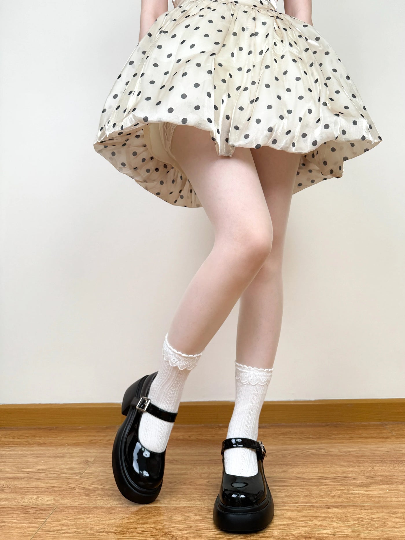 Chubby Bear Tales - JK Lace - Cable-Knit Mid-Calf Socks with Lace Trim