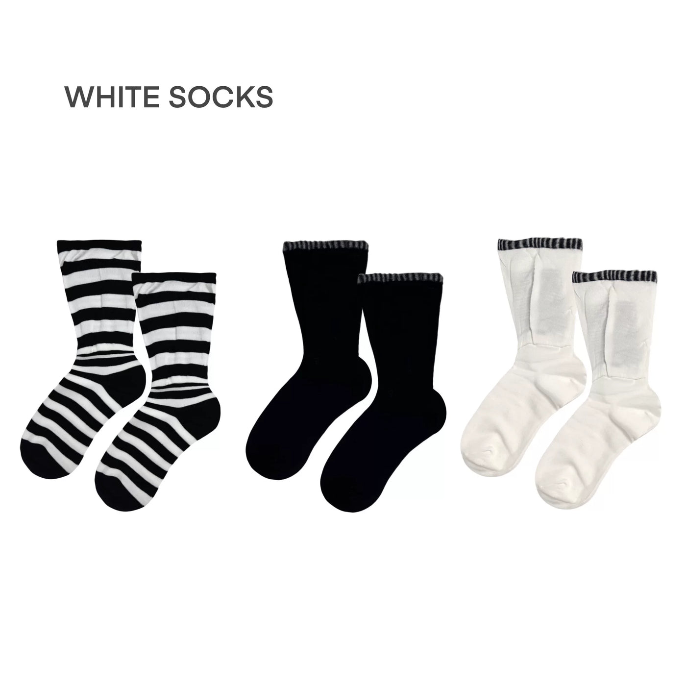 White Socks - Monochrome Stripe - Mid-Calf Slouch Socks with a Faux-Layered Finish