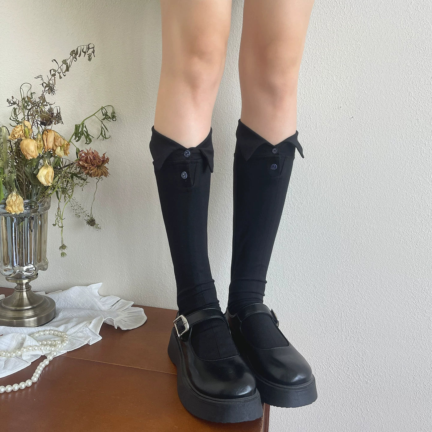 Sock Noble - Editorial Collar - Scrunch Socks with Buttoned Cuff