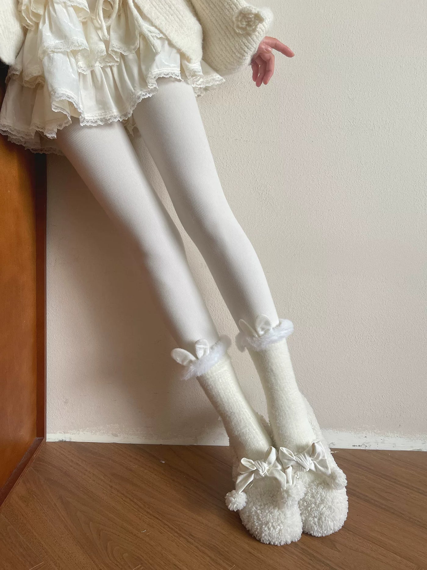 Sock Noble - Rabbit-Ear Warmers - Fuzzy Mid-Calf Scrunch Socks with Bunny-Ear Cuffs
