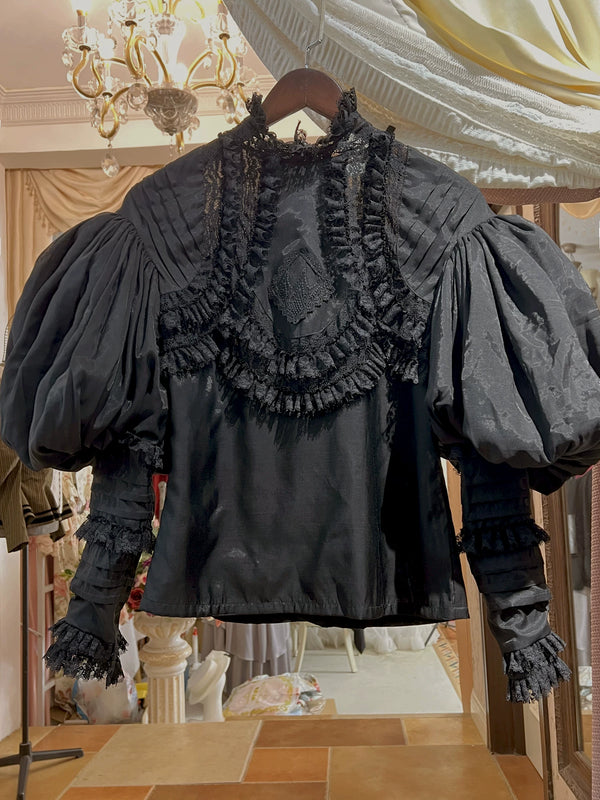 White LACE GARDEN Victorian Lolita blouse with lace-trimmed high collar and bishop sleeves