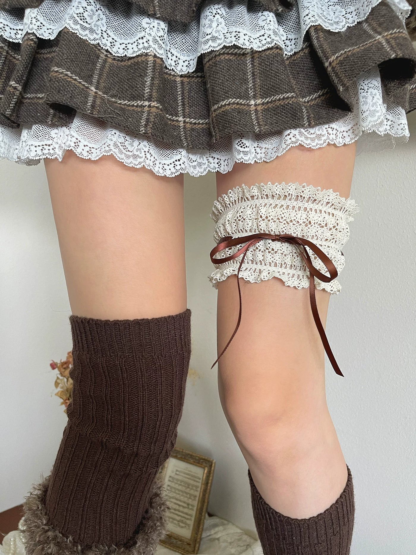 Sock Noble - Mocha Plush Layers - Sock Covers with Pom-Pom Ties