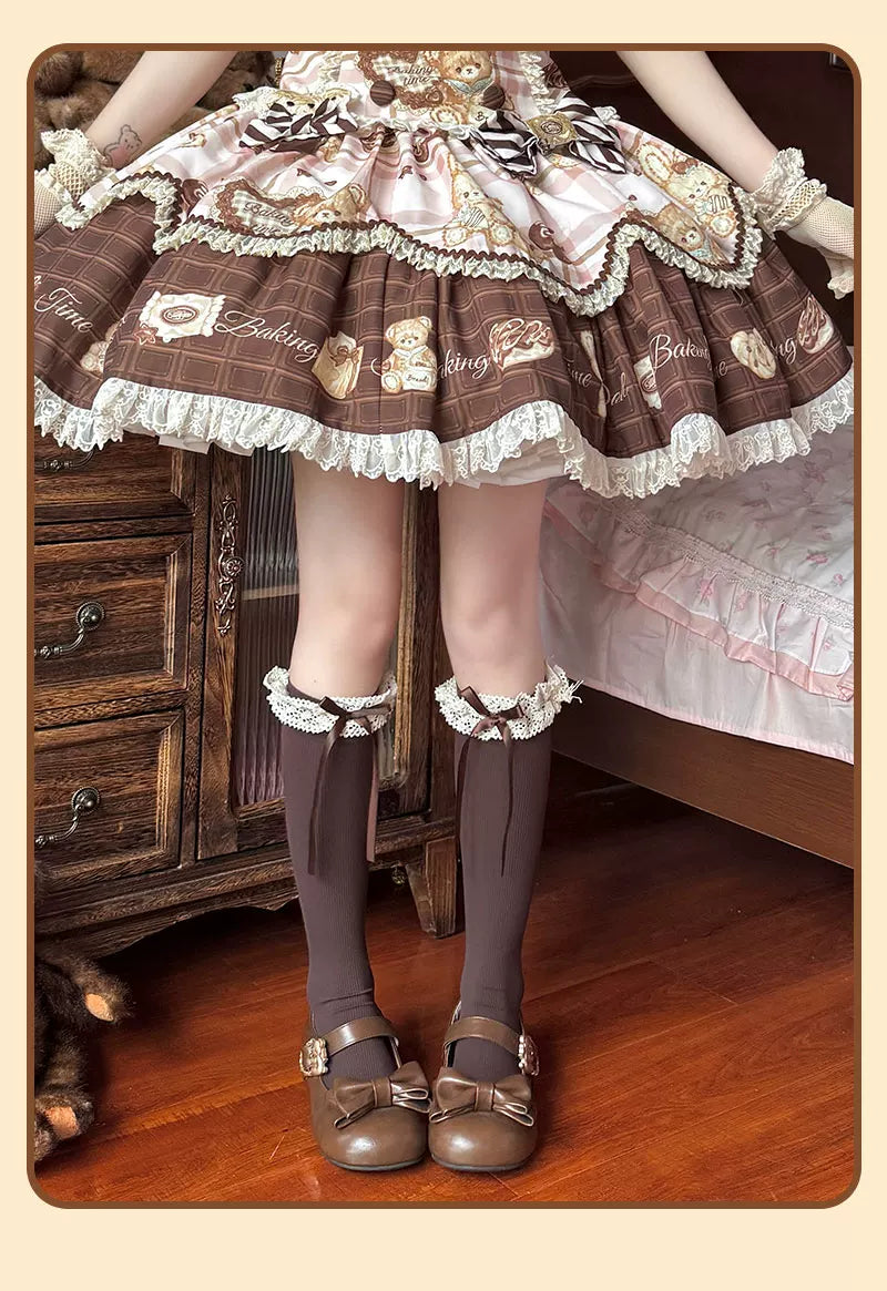 Milky Star Qiaoqiao - Ballet Ribbon - Lace-Trimmed Calf Socks with Bow Ties