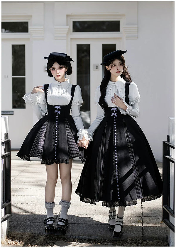 With PUJI - Monochrome Sonata - Classic Lolita Bust-supporting JSK Set, Piano Inspired