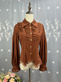 DMFS Lolita - Night Banquet - Pointed Collar Classic Lolita Shirt, Long Sleeve - Coffee color / S