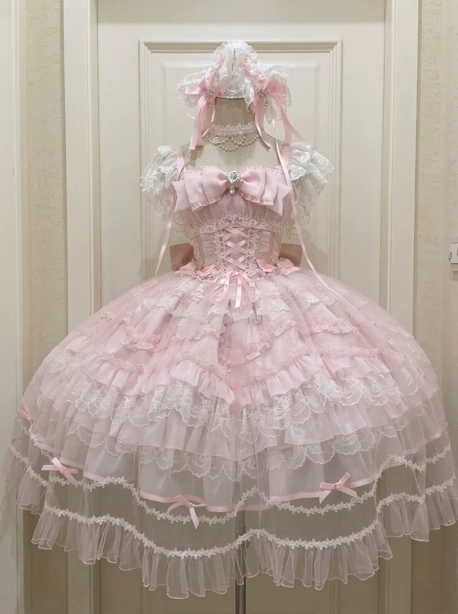 Creamy - Light Bridal - Pink JSK Dress with a Tulle Overlay