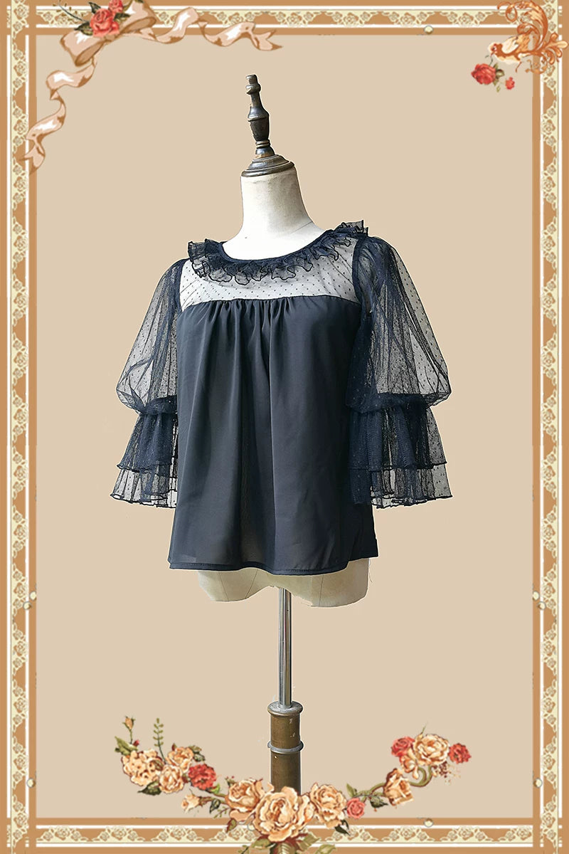 Infanta - Deep Sea Pearl - Chiffon Blouse with Mesh Sleeves