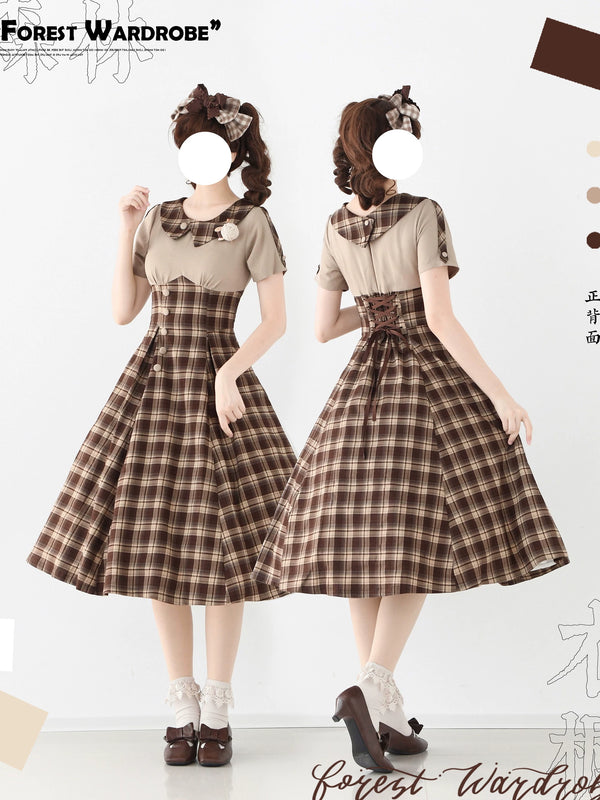 Forest Wardrobe - Clear Sky Forest - Vintage Plaid Panelled Dress - 1