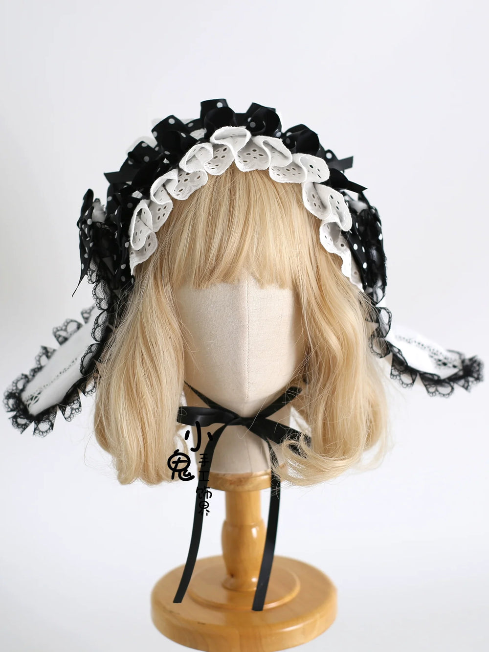 Xiaogui - Polka Dot Lolita Headdress - Detachable Bunny Ear Headwear