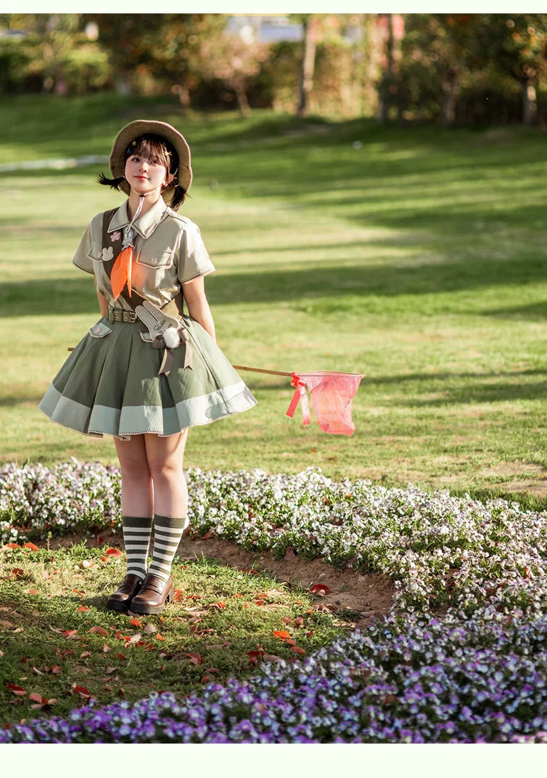 Baozi Pig - Bunny Spring Outing - Bunny Clothing Set with Skirt or Pants Options and Detachable Pom-Poms