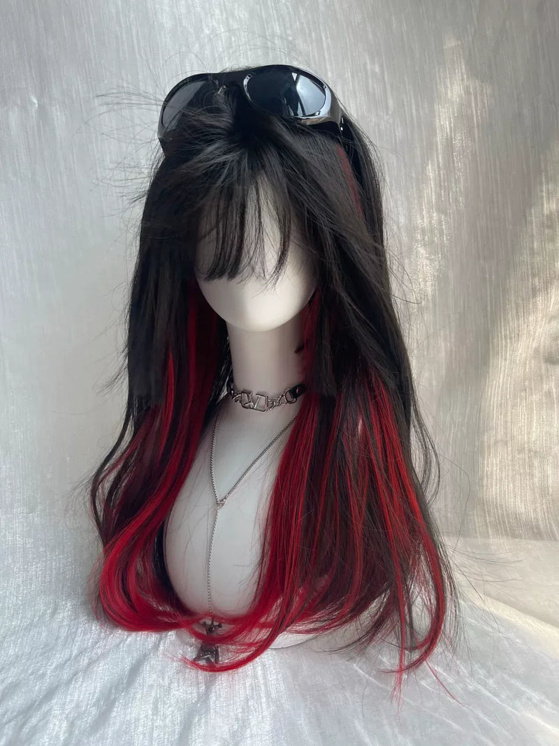 Kunkun Fish black and red highlighted long straight wig - view 5