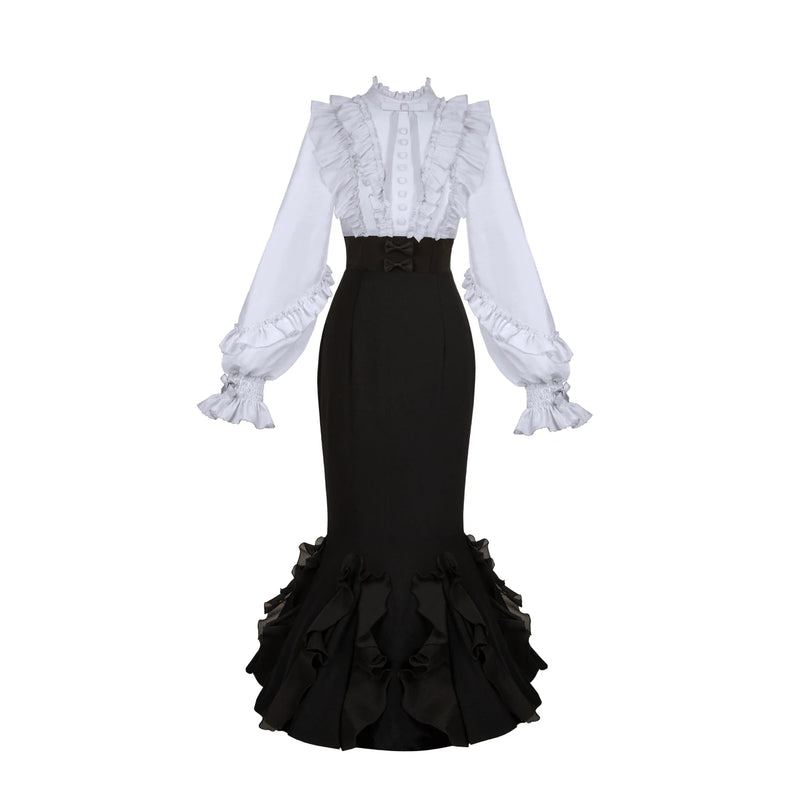 With PUJI - Miss Laura: Long-sleeve Mermaid - Lolita OP Dress, Ruffle Trim detail view 8