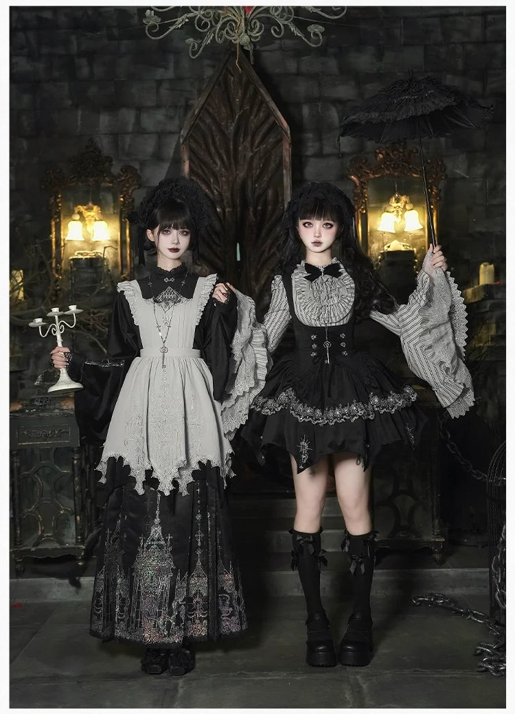 With PUJI - Raven's Night Song - Oriental Aesthetics Gothic Lolita Dress Set