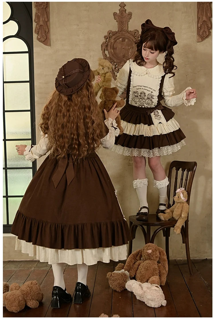 With PUJI - Sugar Frost Tale - Kawaii Lolita OP Button Closure Dress, Lamb & Bunny Embroidery