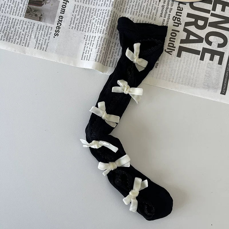 Sock Noble - Gothic Bow Lace - Mid-Calf Slouch Socks with Openwork Lace