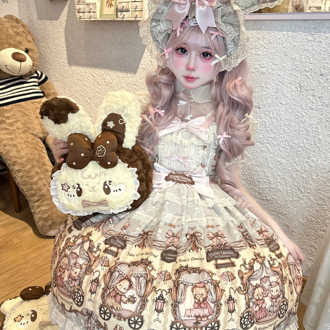 Molly Puppy - Rabbit Peach - Yellow-Brown Plush Rabbit Backpack