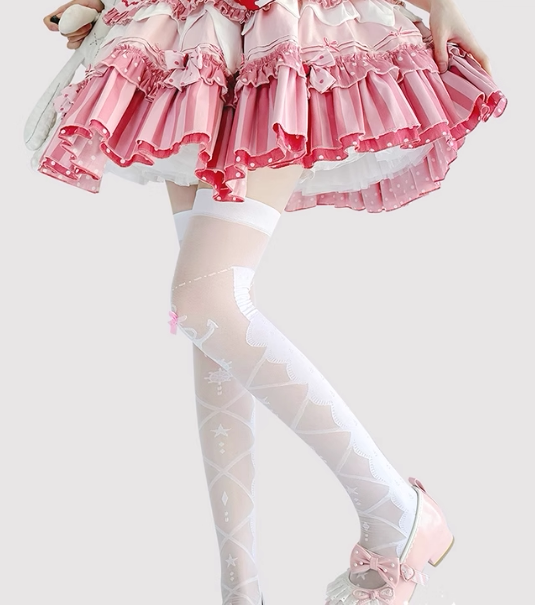Fantasy Doll - Star Bow - Over-the-knee socks with star motifs and bows
