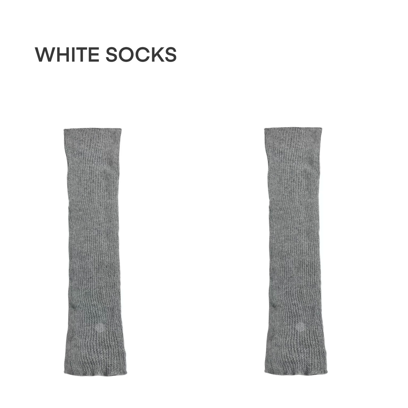 White Socks grey knitted slouch leg warmers with fold-over cuffs styled over white sneakers