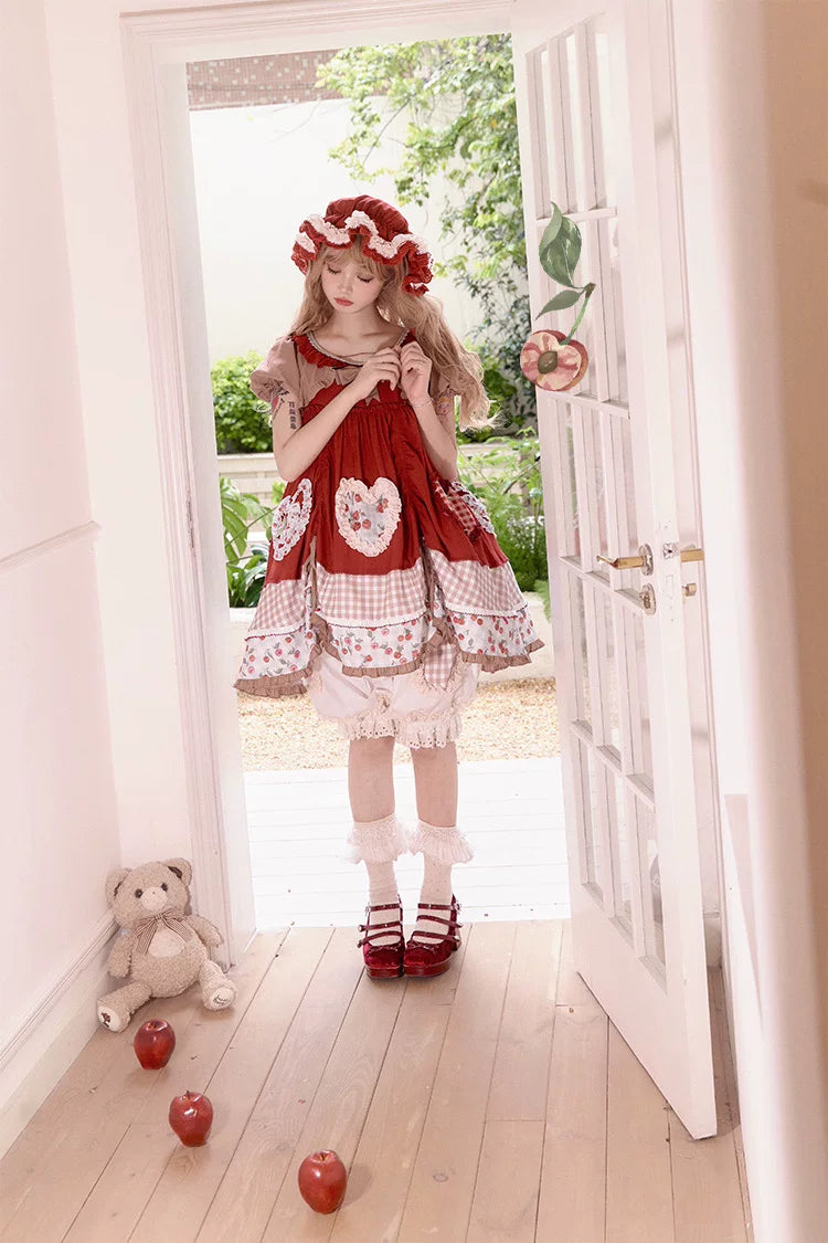 Baozi Pig - Cherry Pastoral - Red OP Dress with Cherry Print