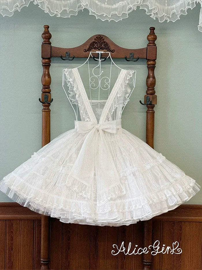 Alice Girl - Elegant Lolita Embroidered Apron - with Adjustable Strap Hand Accessory