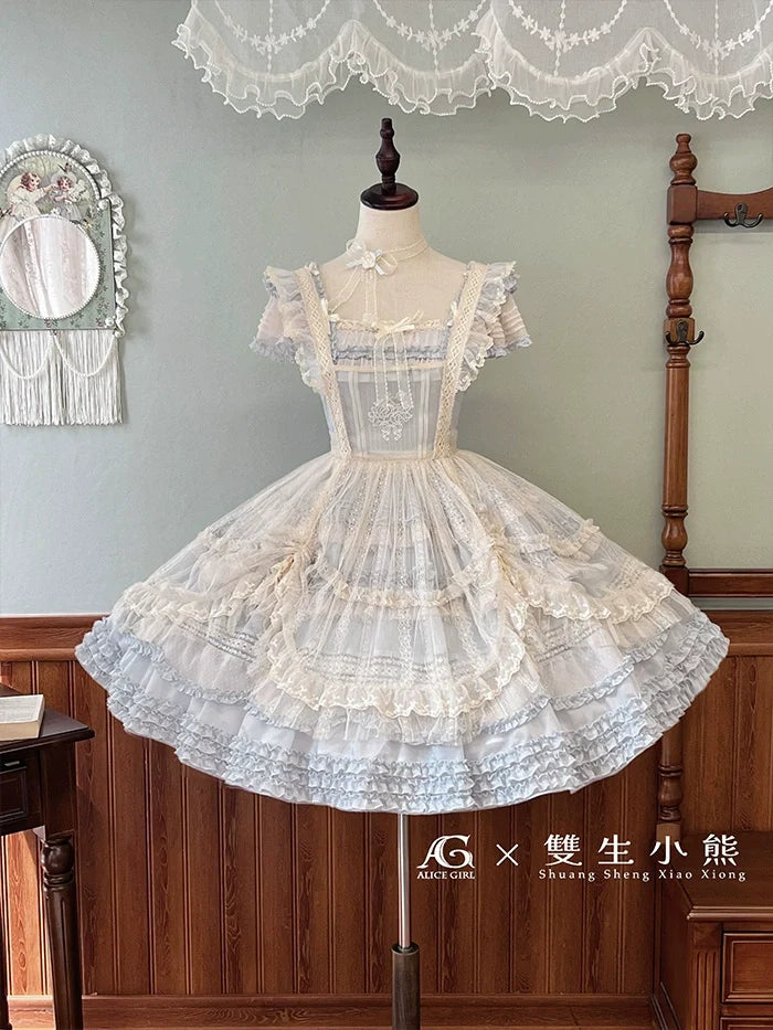 Alice Girl - Elegant Lolita Embroidered Apron - with Adjustable Strap Hand Accessory