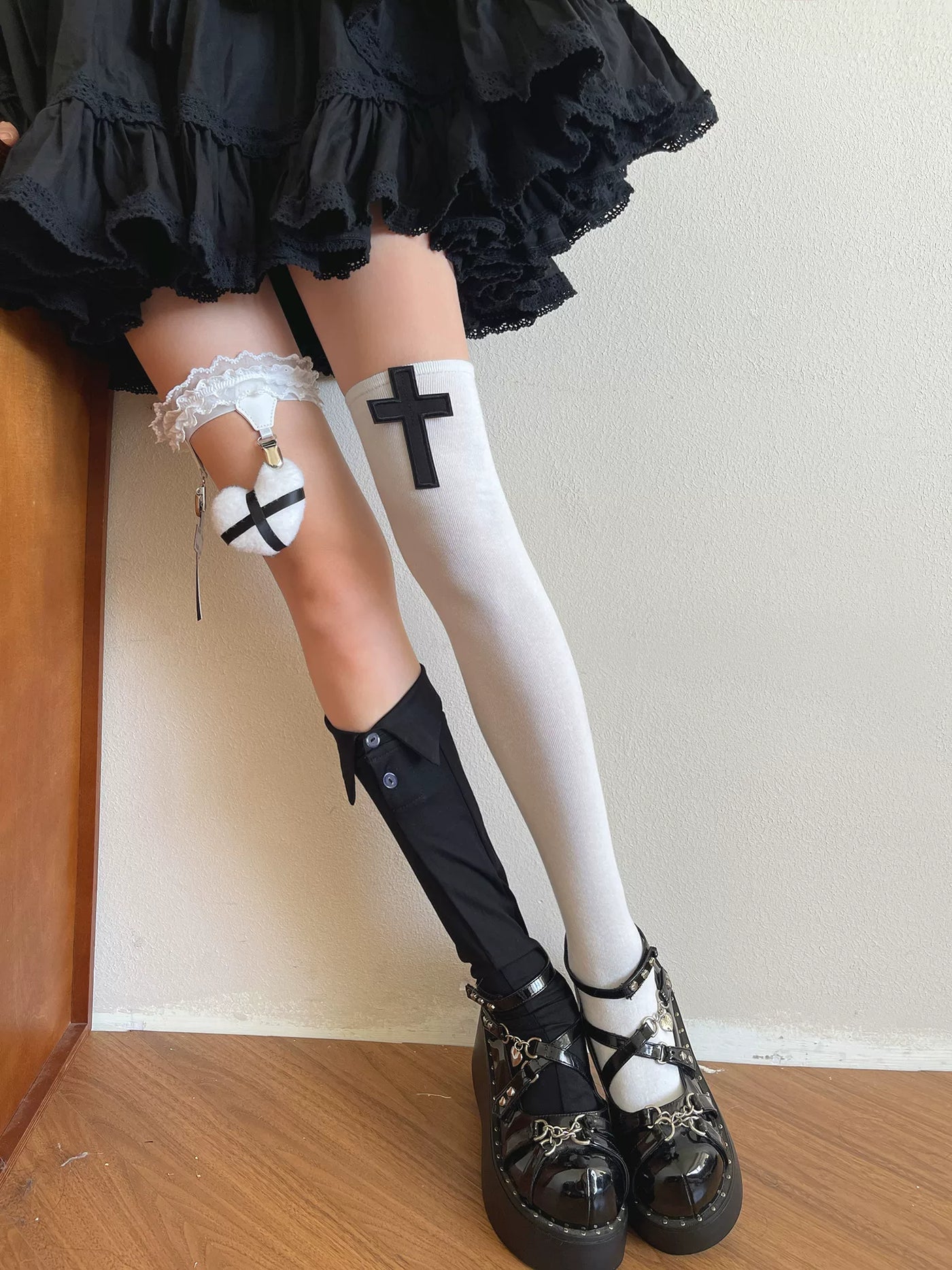 Sock Noble - Cross and Collar - Collar Socks and Cross Over-the-Knee Socks with Layering and Clip Ring Options
