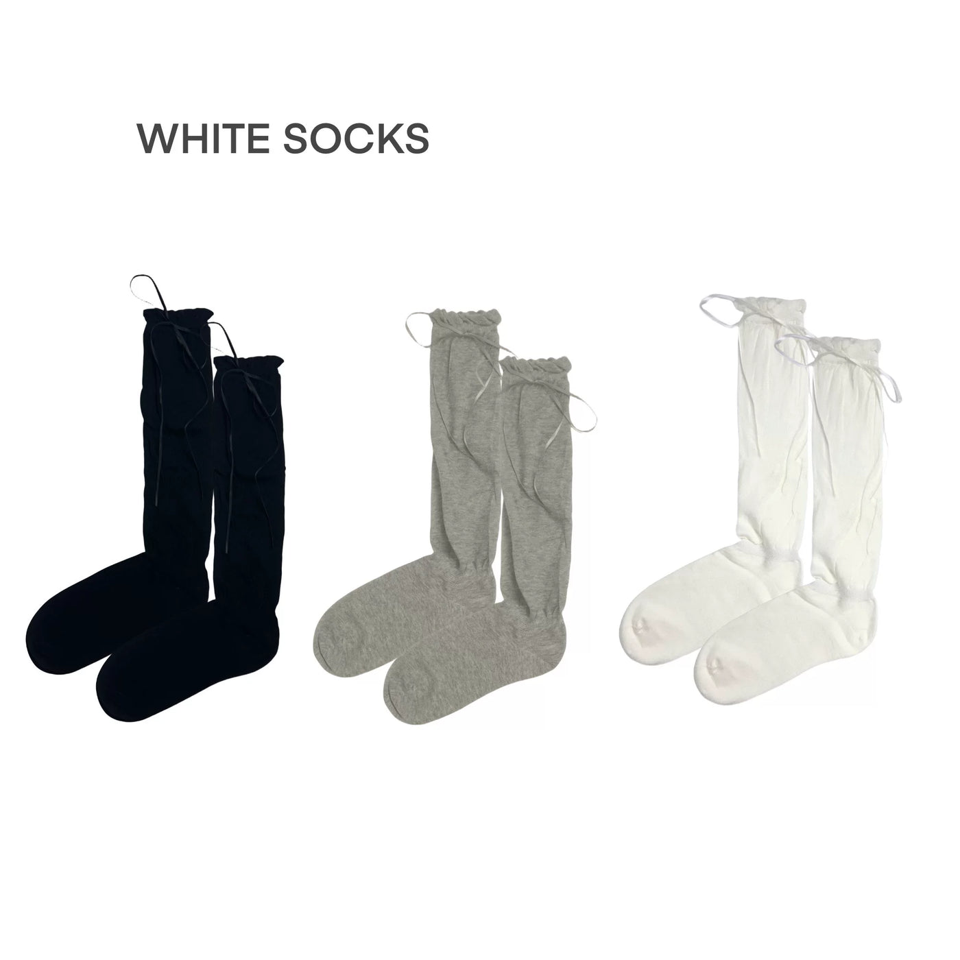 White Socks - Ballet Bow - Mid-Calf Scrunch Socks with Ribbon Ties