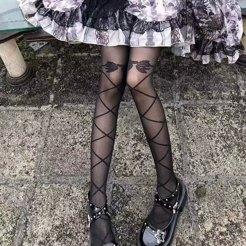 Fantasy Doll - Dream Doll - Pantyhose with Crossed Strap and Bow Designs
