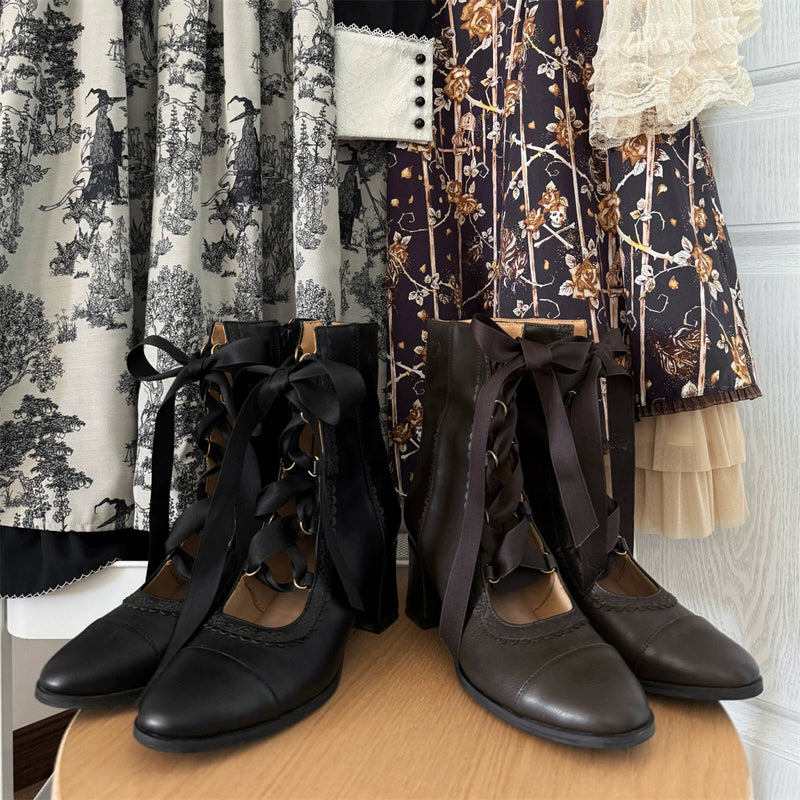 MODO Angel Flower Wall Ribbon Lace-Up Lolita Boots – design details – view 5
