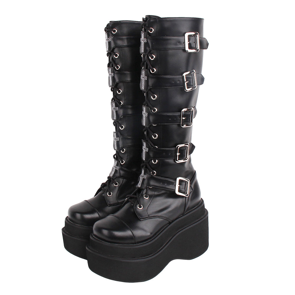 Angelic imprint - J-fashion Punk Lolita Classic Black - High Boots Shoes