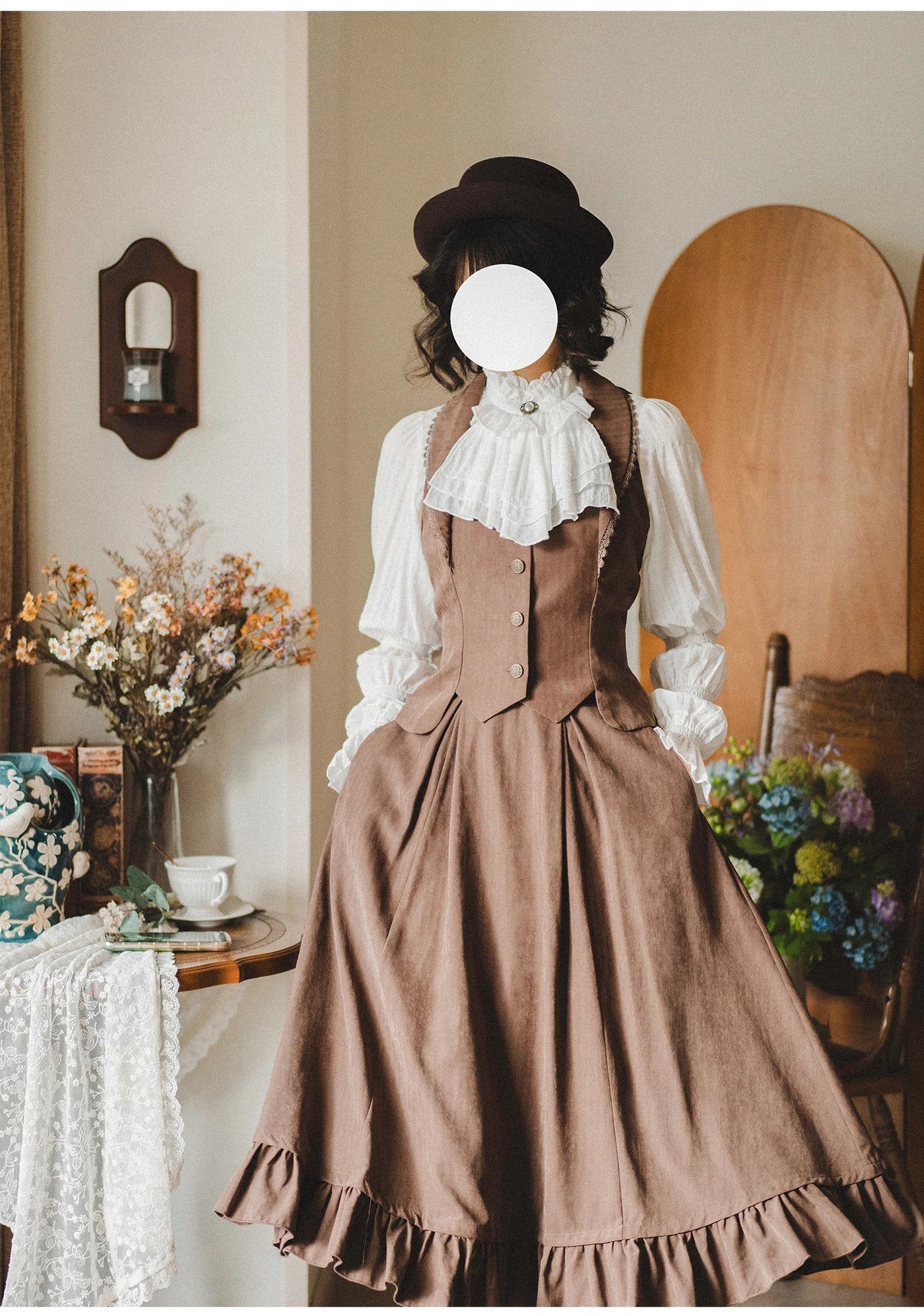 Forest Wardrobe - Misty Forest - White Classic Lolita Long Sleeve Blouse, Detachable Jabot
