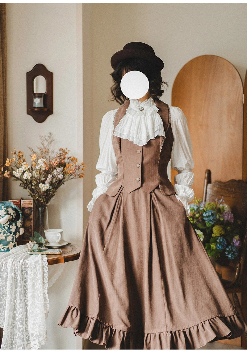 Forest Wardrobe - Misty Forest - White Classic Lolita Long Sleeve Blouse, Detachable Jabot