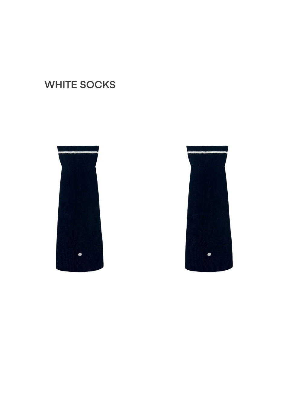 Grey and white ribbed sock covers with contrast cuffs shown on a model.