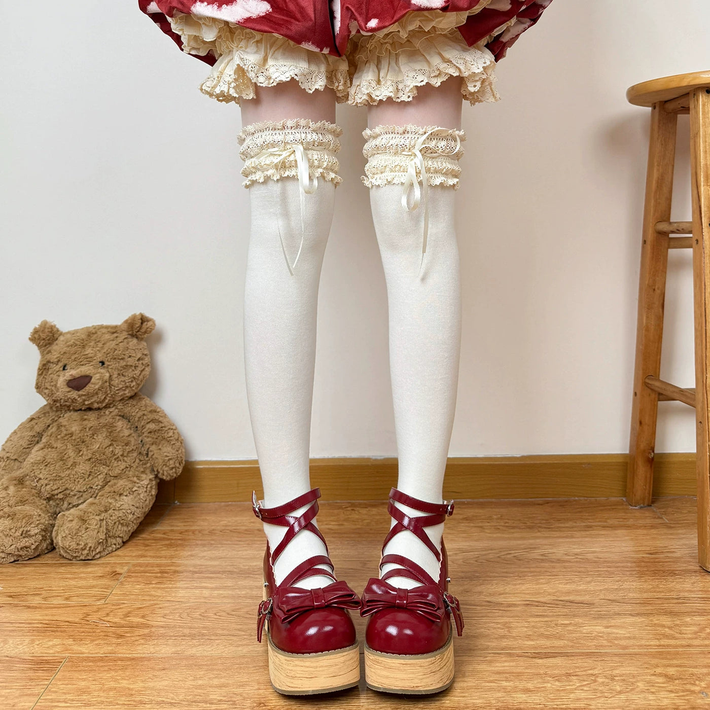 Chubby Bear Tales - Caramel Cocoa - Socks with Optional Lace-Up Ribbon Accents