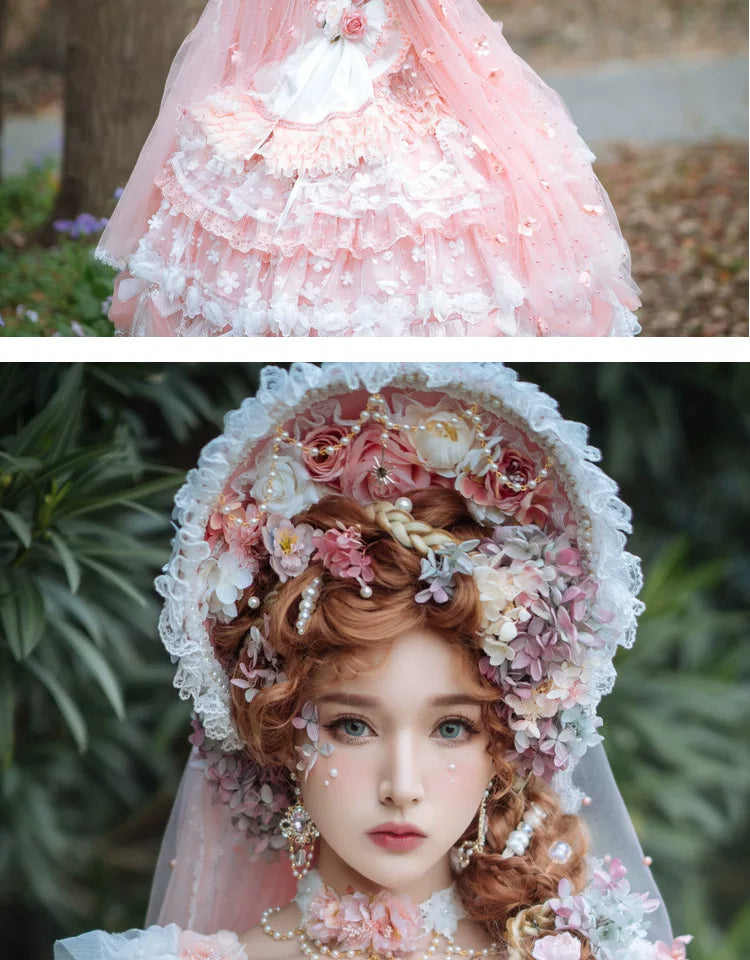 Handmade - Floral Bonnet Headwear - Sweet lolita bonnet headwear