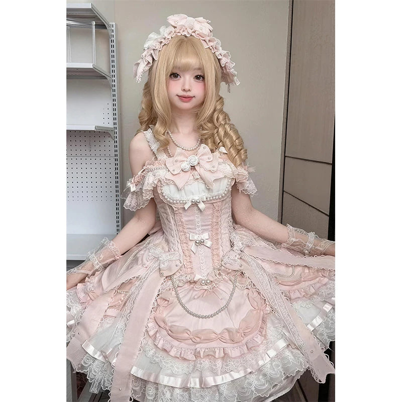 Creamy - Pink Ballet Princess - Pink JSK Dress Set with Long Train