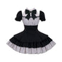 Square Neck Three-Layer Black-Pink Dress + Black Bow Chest Pin, In Stock / S
