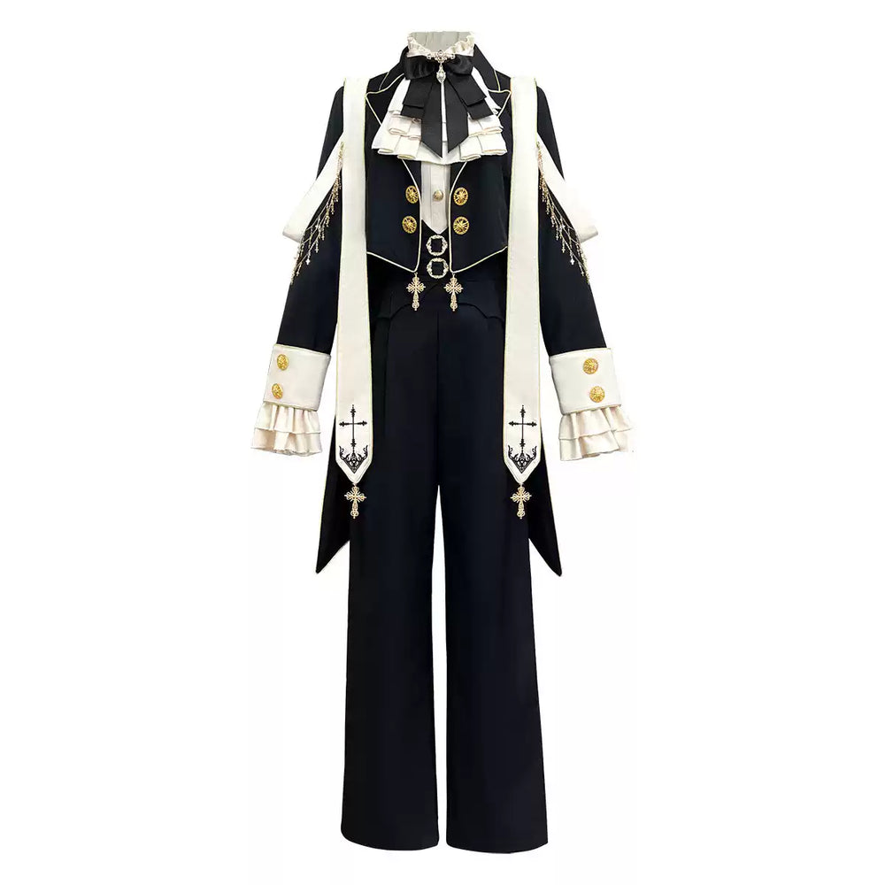 Black-and-beige Ouji Lolita shirt, coat and pants set with cross details