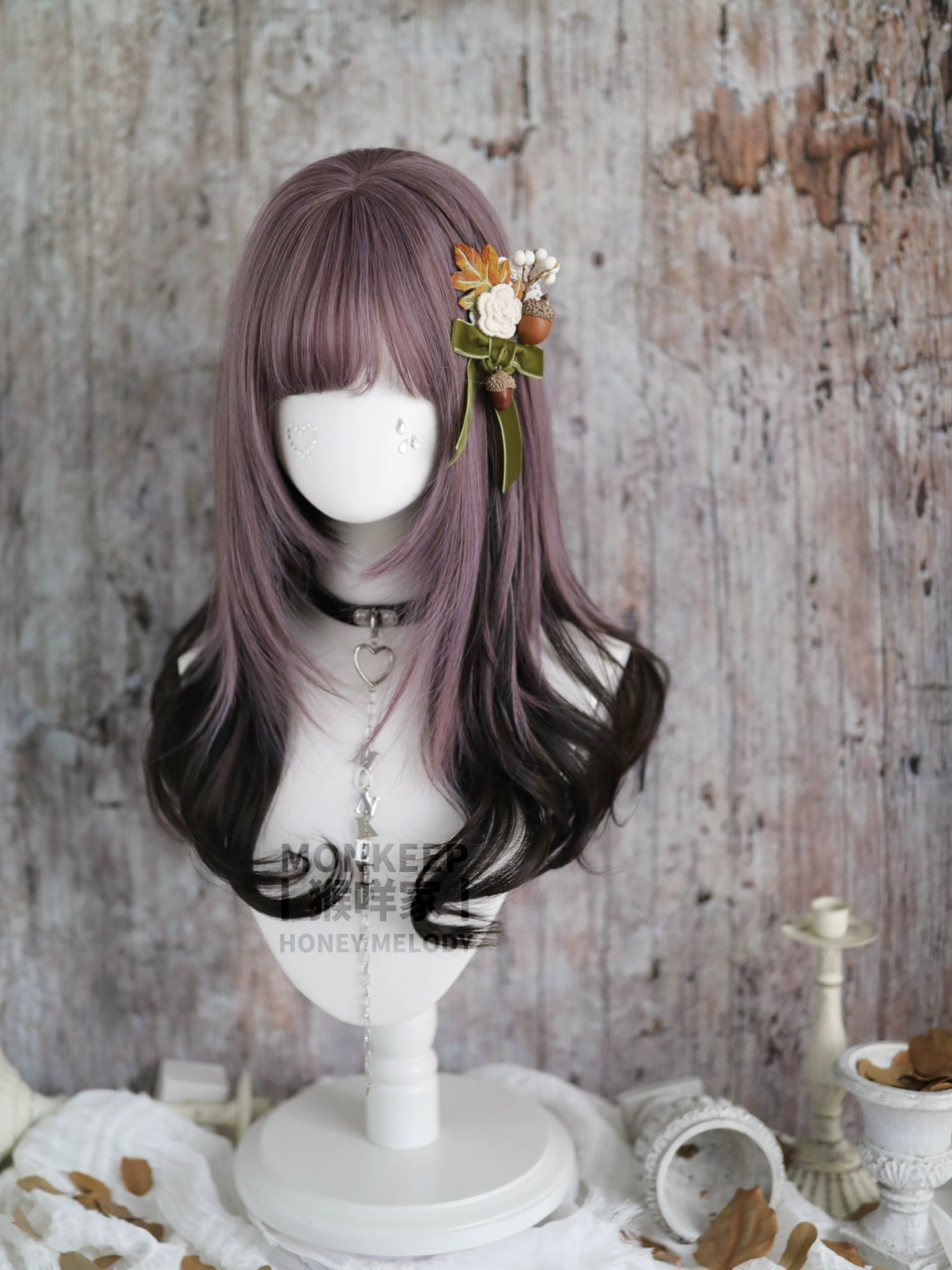 Spot MONKEEP Monkey Bajia, Flow Heart Twist Pie Bangs Top Hair Piece Air Tail Roll Hanging Ear Dyeing Original Wig