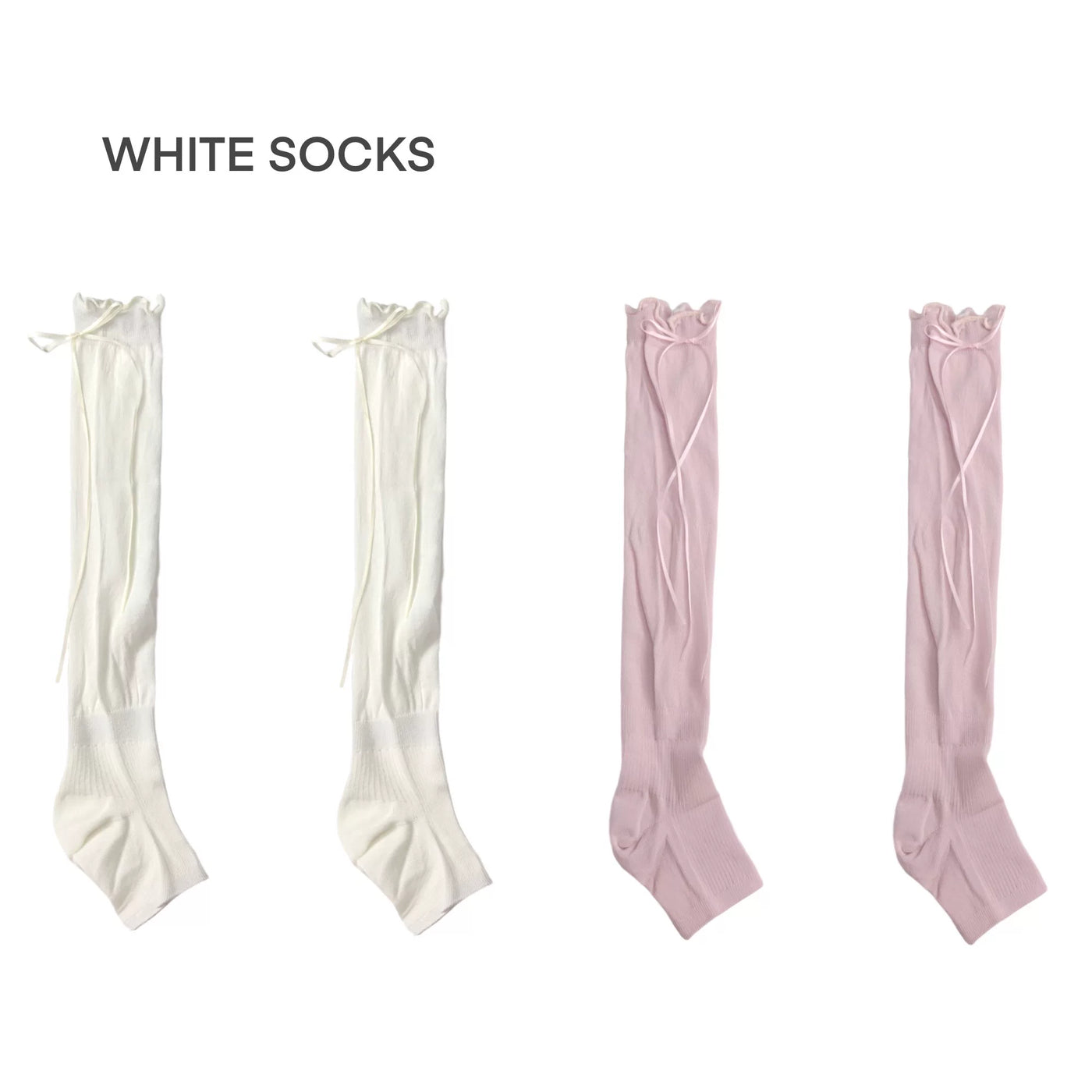 White Socks - Side Ribbon - Slouchy Calf Socks with Side Ribbon Ties