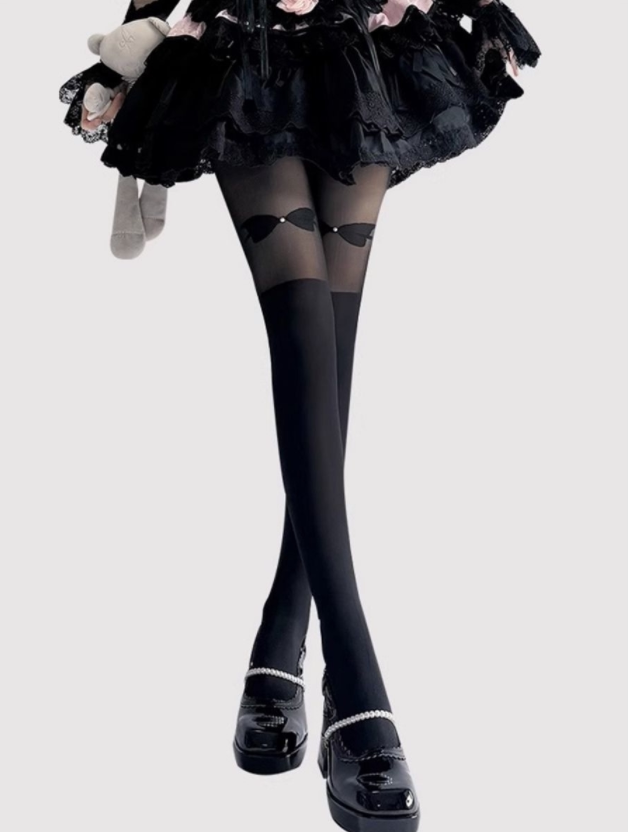 Fantasy Doll - Sheer Bow Panel - Over-the-Knee Stockings with Sheer Bow Panels