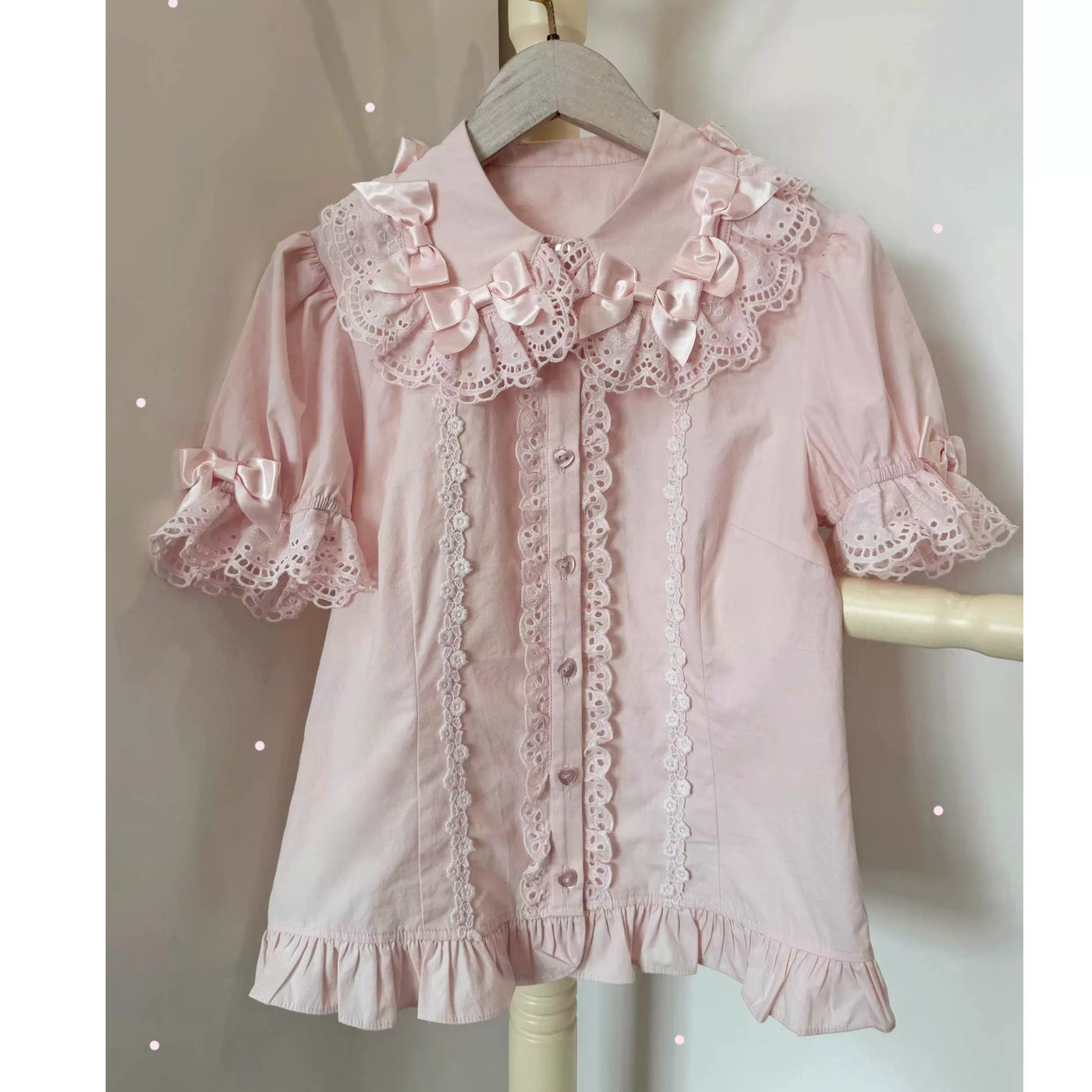 Sweetheart Dream Machine - Vintage Doll Collar - Blouse with Lace Trim, Bow Accents and Ruffled Hem