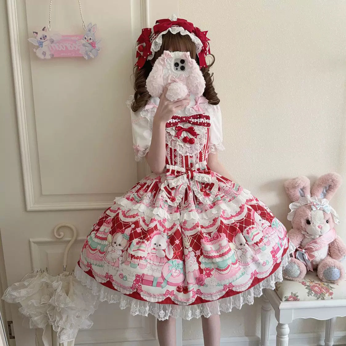Lady Han Cherry Bake Lolita Fetch JSK dress with cherry print, featuring a feminine design and delicate details.