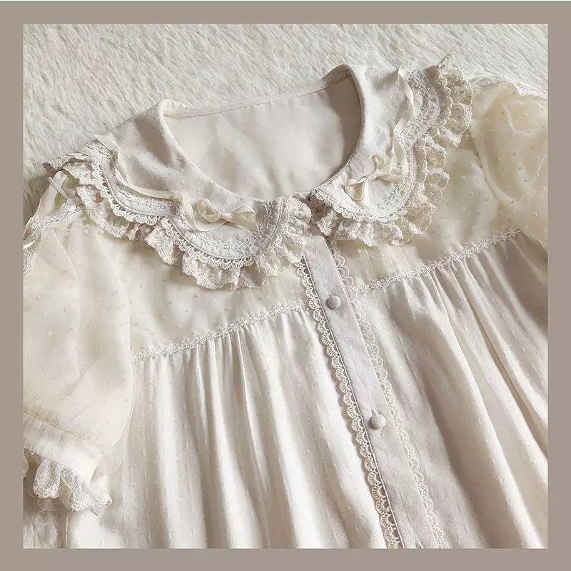 Sweetheart Dream Machine - Puff Milkshake - Blouse with puff sleeves and a lace-trimmed doll collar