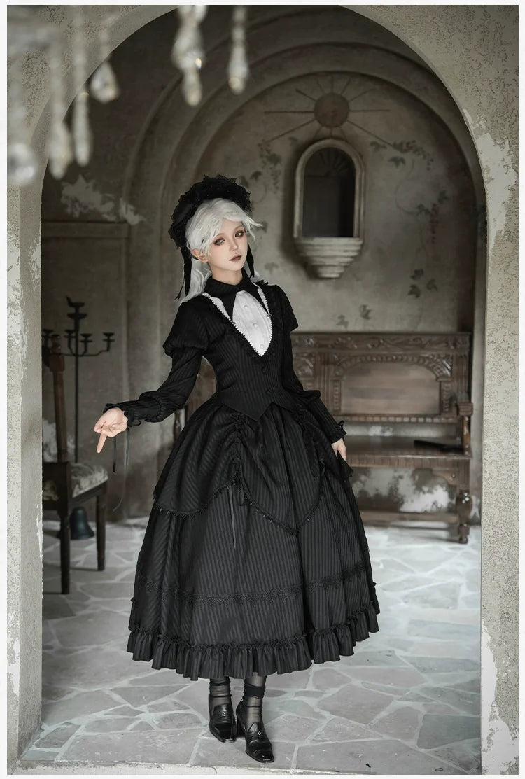 With PUJI - Night Talk - Gothic Lolita Skirt Dress Set, Batwing-shaped Accents