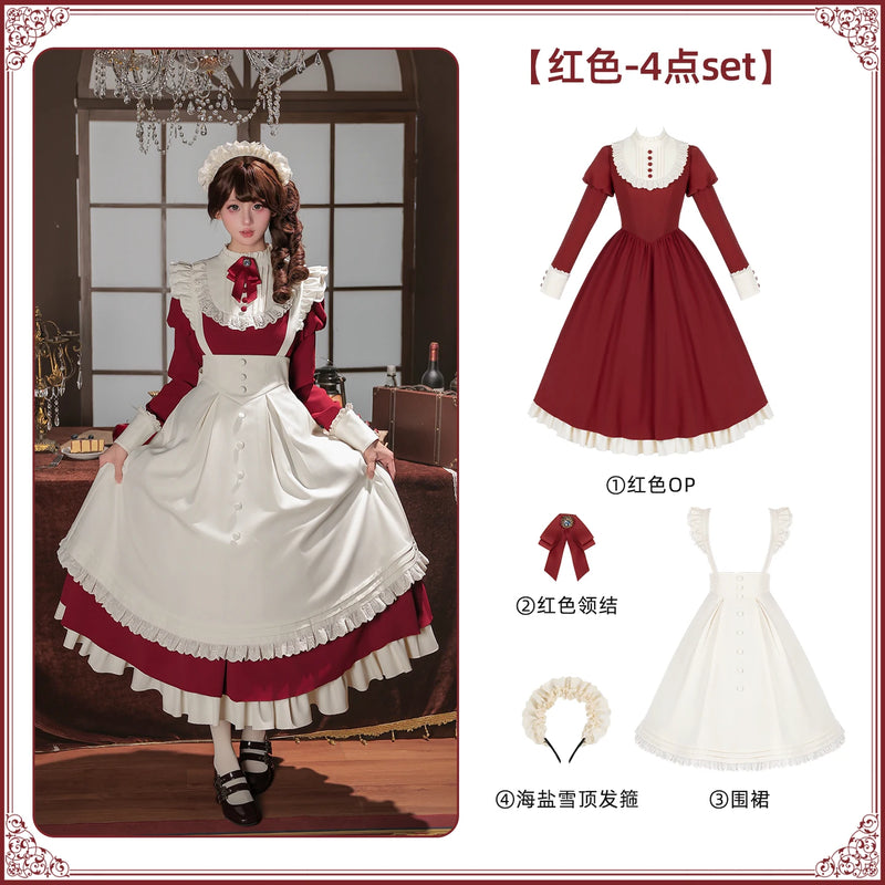 With PUJI - Miss Lita - Classic Lolita dress suit with an adjustable flutter-sleeve apron detail view 8
