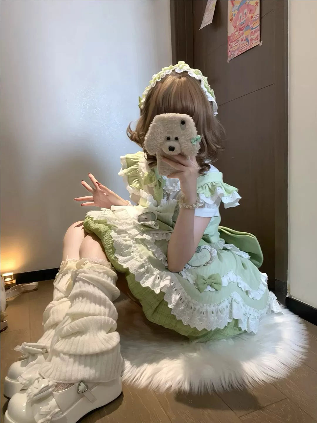 Creamy - Green Apple - Complete Lolita Dress Set with a Bow and Large Train