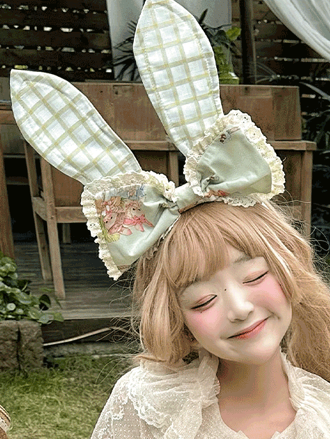 Zhijinyuan Cream Bud & Sunflower Bunny Headwear — Green bunny-ear headband