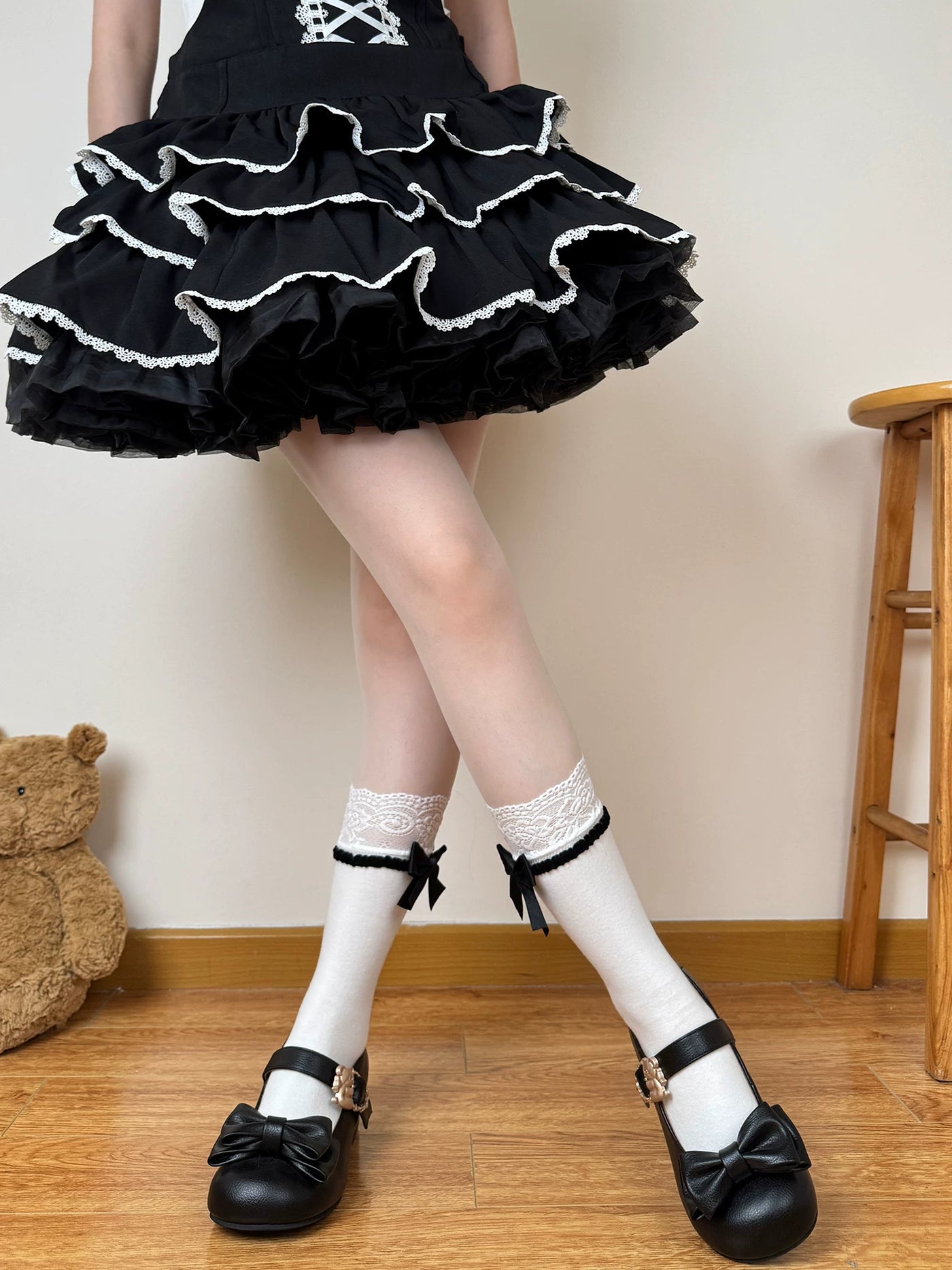 Chubby Bear Tales - Ribbon Charm - White Socks with Side Bows