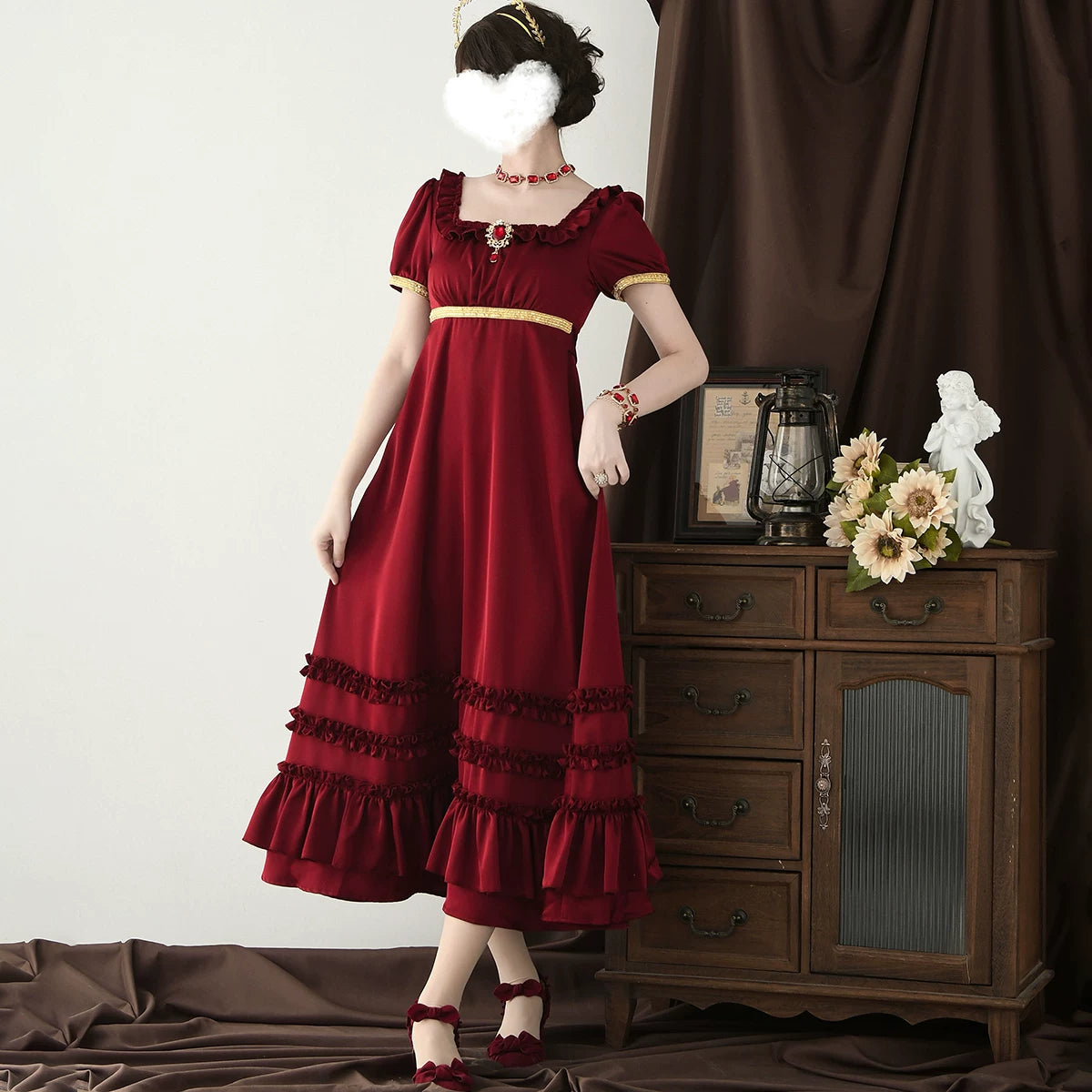 Moon Lily - Luminous Gemstone - Satin Empire Waist Dress with Ruched Neckline – detail view 4